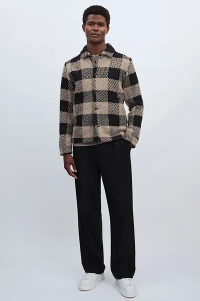 Les Deux Taupe/black  Wool-blend Check Bouclé Overshirt