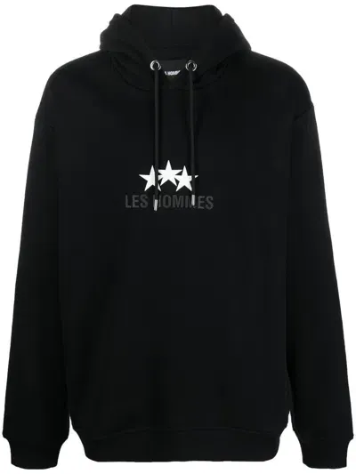 Les Hommes Logo-print Drawstring Hoodie In Black