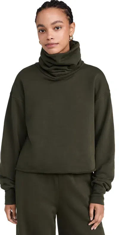 Les Tien Corey Crop Cowl Neck Sweatshirt Forest