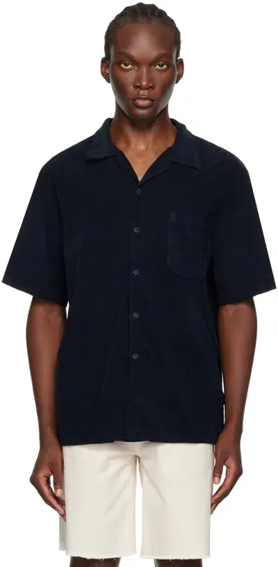 Les Tien Camp-collar Cotton-corduroy Shirt In Blue