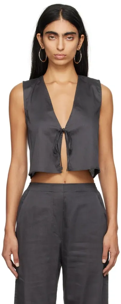 Leset Gray Yoko Tie Top In Charcoal