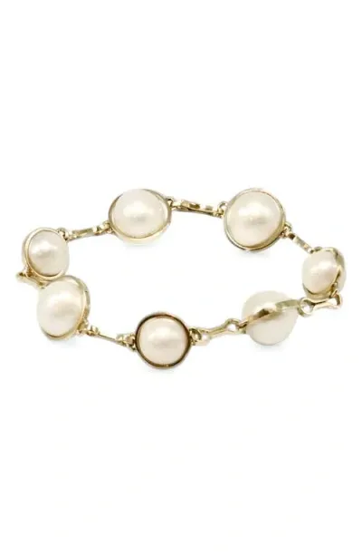 Leslie Paige Cultured Pearl Bezel Bracelet In Yellow Gold/pearl