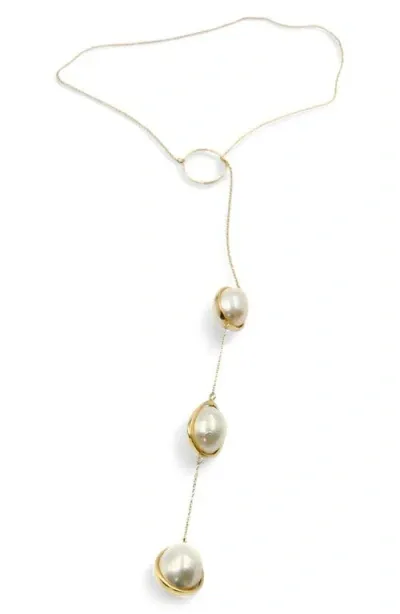 Leslie Paige Freshwater Pearl Droplet Lariat Necklace In Gold