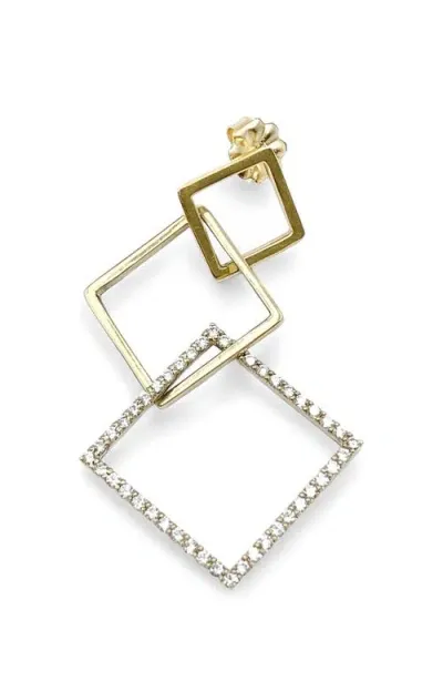 Leslie Paige Single Puzzle Diamond Drop Earring In Yellow Gold/diamond