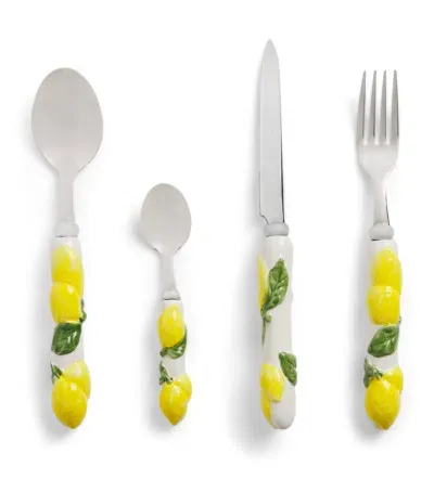 Les-ottomans Ceramic Lemon 12-piece Cutlery Set In Gold