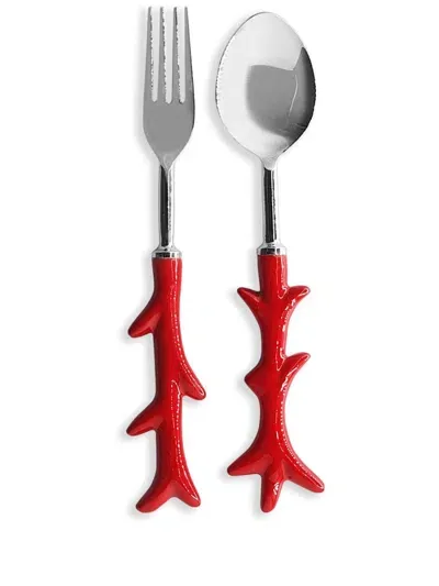 Les-ottomans Coral Serving Cutlery (set Of Two) In Red