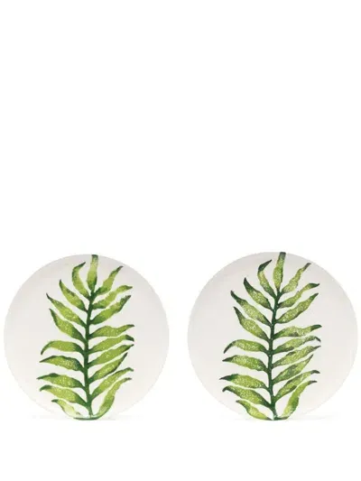 Les-ottomans White Leaves Ceramic Plates Set