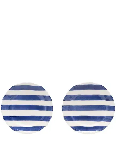 Les-ottomans Striped Ceramic Plate (set Of Two) In Blue