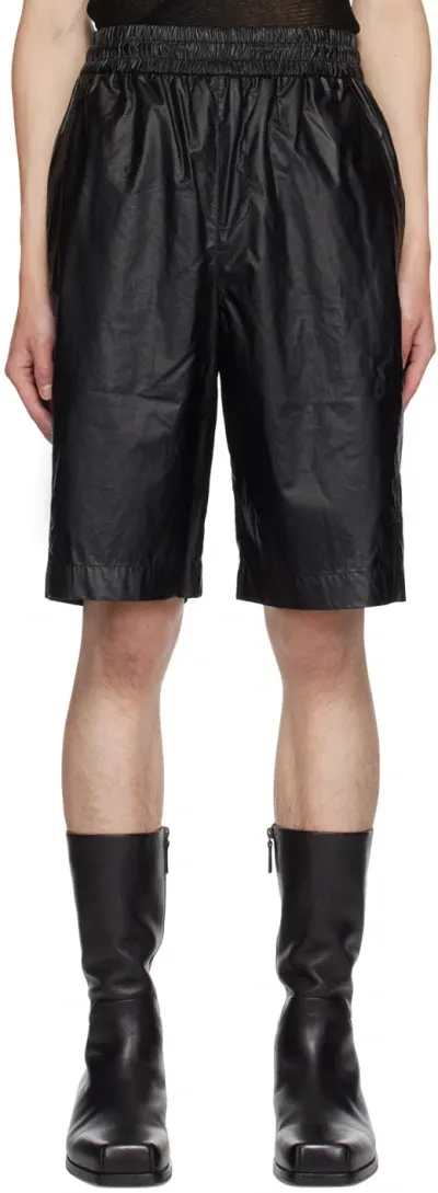 Lesugiatelier Black Drawstring Faux-leather Bermuda Shorts