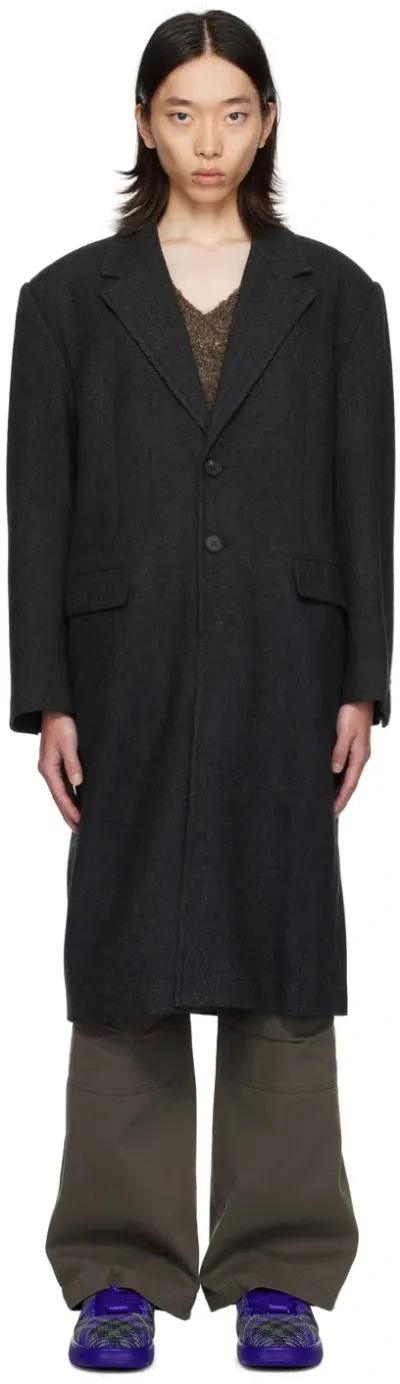 Lesugiatelier Gray Tailored Long Coat In Dark Grey