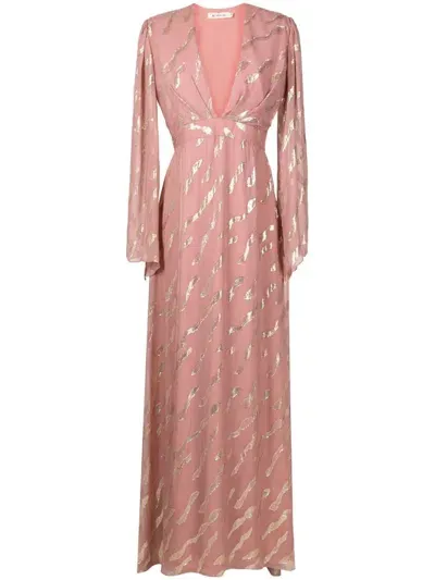 Lethicia Bronstein Atala Embroidered Silk Gown In Pink