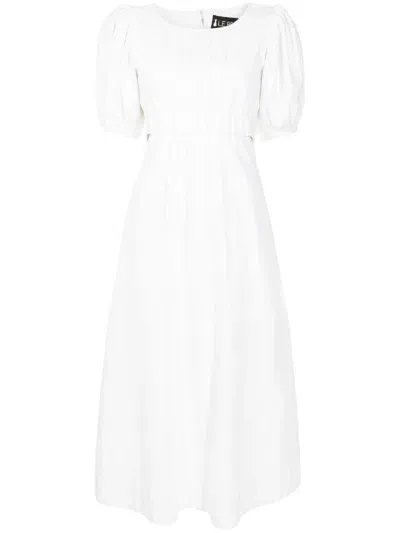 Lethicia Bronstein Aurora Puff-sleeved Midi Dress In White