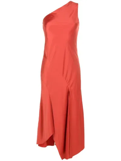 Lethicia Bronstein One-shoulder Satin-finish Dress In Orange