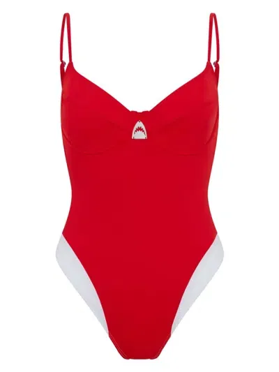 Let's Swim Badeanzug Mit Logo-print In Rot