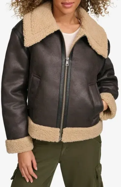 Levi's Faux Leather & Faux Shearling Bomber Jacket In Molasses