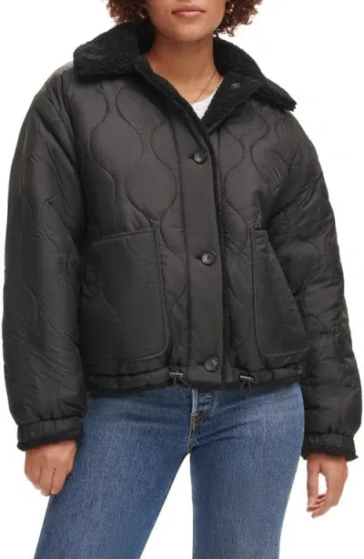 Levi's Quilted High Pile Fleece Reversible Jacket In Black/black