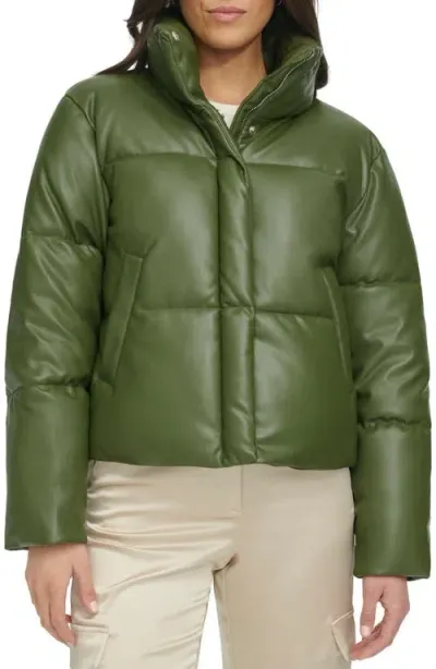 Levi's Water Resistant Faux Leather Puffer Jacket In Thyme