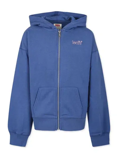 Levi's Kids' Logo Embroidered Zip Hoodie In Blue