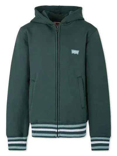 Levi's Kids' Stripe Detailing Zipped Hoodie In Green