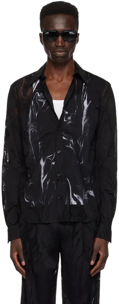 Lgn Louis Gabriel Nouchi Black Marbled Shirt In Black Devoured