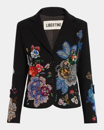 Libertine Luxe Bouquet Single-breasted Short Jacket In Black