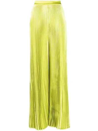 L'idée Bisous Pleated Satin Trousers In Lime