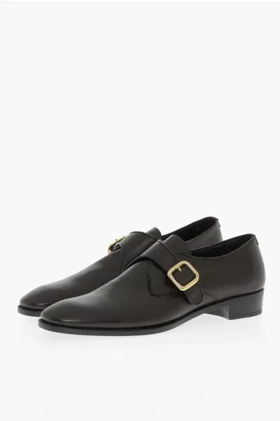 Lidfort Leather Monk Shoes With Golden Buckle