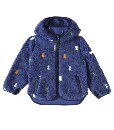 Liewood Kids' Mara Embroidered Faux Shearling Jacket In Blue