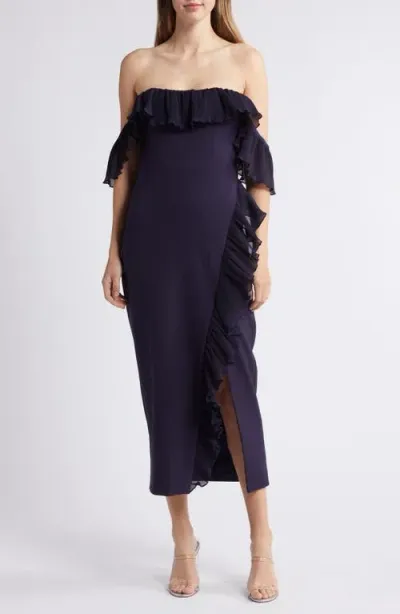 Likely Aldave Off The Shoulder Sheath Dress In Navy