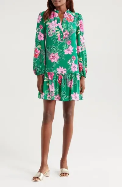 Lilly Pulitzer ® Evaline Floral Print Long Sleeve Silk Dress In Green Multi