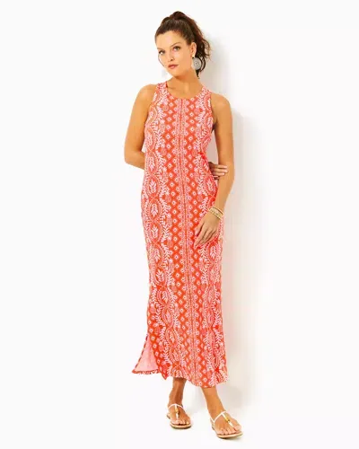 Lilly Pulitzer Ulla Maxi Dress In Flamingo Feather Harbour View Engineered Knit Dress