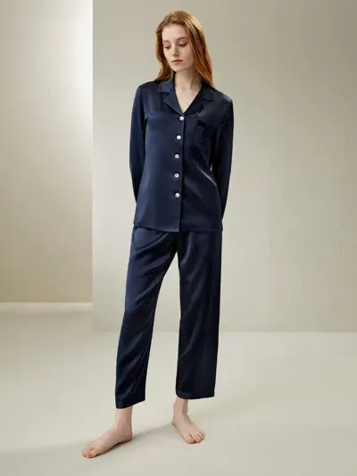 Lilysilk 22 Momme Full Length Silk Pajamas Set In Blue