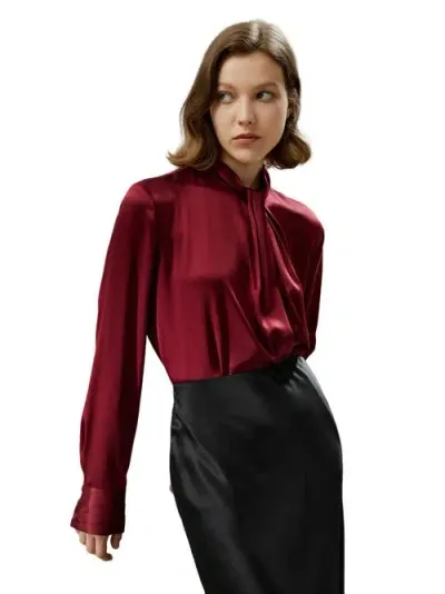 Lilysilk Asymmetrical Embellished Pleats Silk Shirt In Barbados Cherry