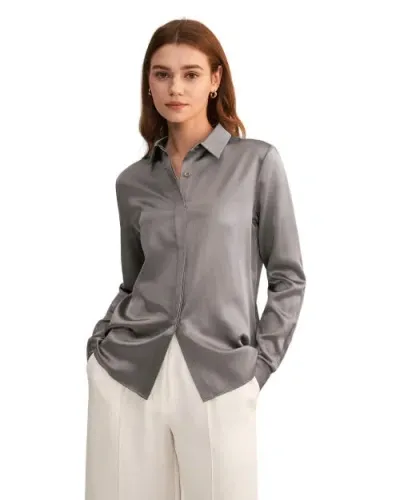 Lilysilk Basic Concealed Placket Silk Shirts In Grey