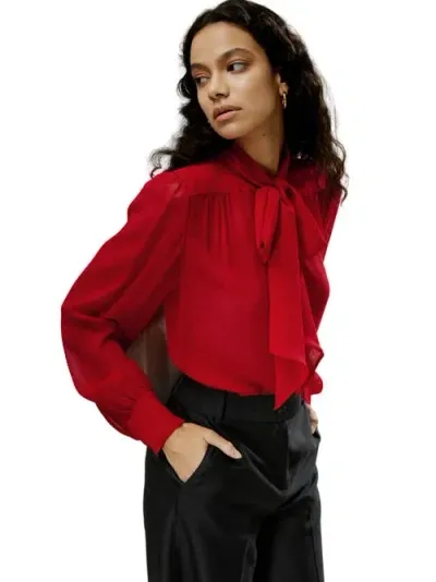 Lilysilk Bow Tie Silk Jasmine Blouse In Pomegranate Red