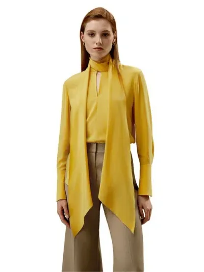 Lilysilk Flowing Draped Tie-neck Silk Blouse In Ginger