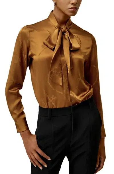 Lilysilk Jacquard-wave Silk Blouse With Bow For Women In Caramel