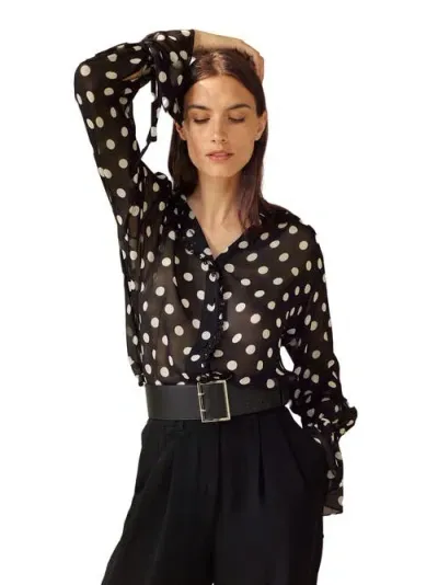 Lilysilk Polka Dots Georgette Blouse In White Dots In Black