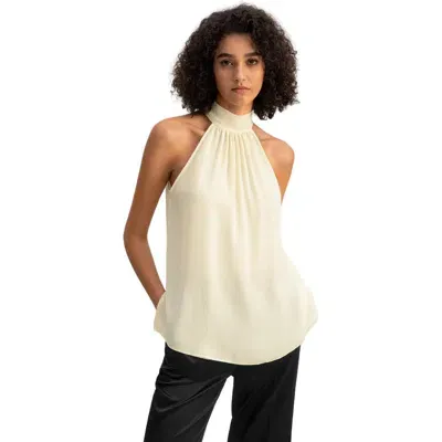 Lilysilk Silk Georgette Halter Neck Top In Lily White