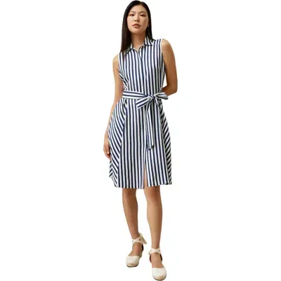 Lilysilk Silk Striped Sleeveless Dress In White