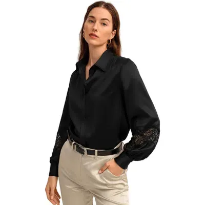 Lilysilk The Armeria Lace Silk Blouse In Black