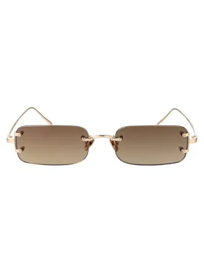 Linda Farrow Taylor Rectangular Frame Sunglasses In Gold