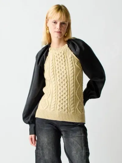 Lingua Franca Mekas Knit Combo Top In Ivory Multi