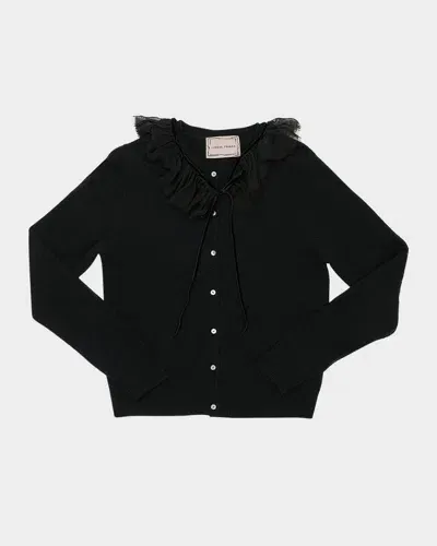 Lingua Franca Ruffle-trim Brushed Wool Cardigan In Black