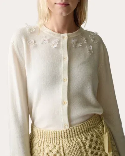 Lingua Franca Women's Wire Daisy-appliquéd Cashmere Cardigan In White