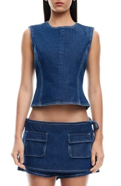 Lioness Countryside Open Back Denim Top In Blue Denim