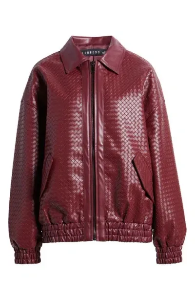 Lioness Kenny Woven Faux Leather Bomber Jacket In Burgundy