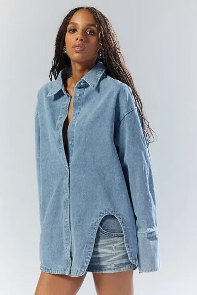 Lioness Off Duty Denim Shirt Top In Light Blue, Women's At Urban Outfitters