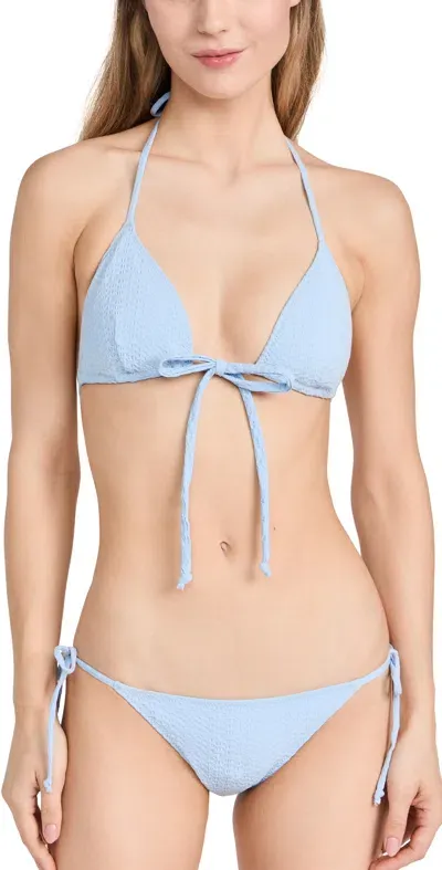 Lisa Marie Fernandez Retro Padded Triangle Bikini Sea Blue Seersucker