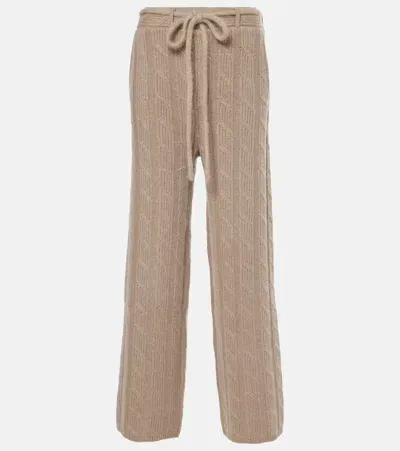 Lisa Yang Ebba Cable-knit Cashmere Straight Pants In Beige